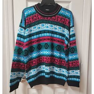 Bright Print Knit Sweater L Unisex